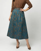 Damen Polo Cardigan Zopfmuster Midirock mit hohem Bund, Jacquardstruktur, dezenter Faltenlegung und Eingrifftaschen R&B