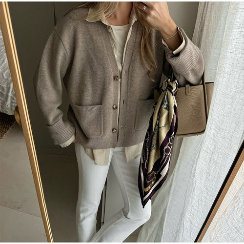 Damen weicher Cardigan mit Taschen und Knopfleiste R&B