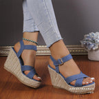 Damen Wedge-Sandaletten mit geflochtenem Jute-Detail und rutschfester Sohle R&B