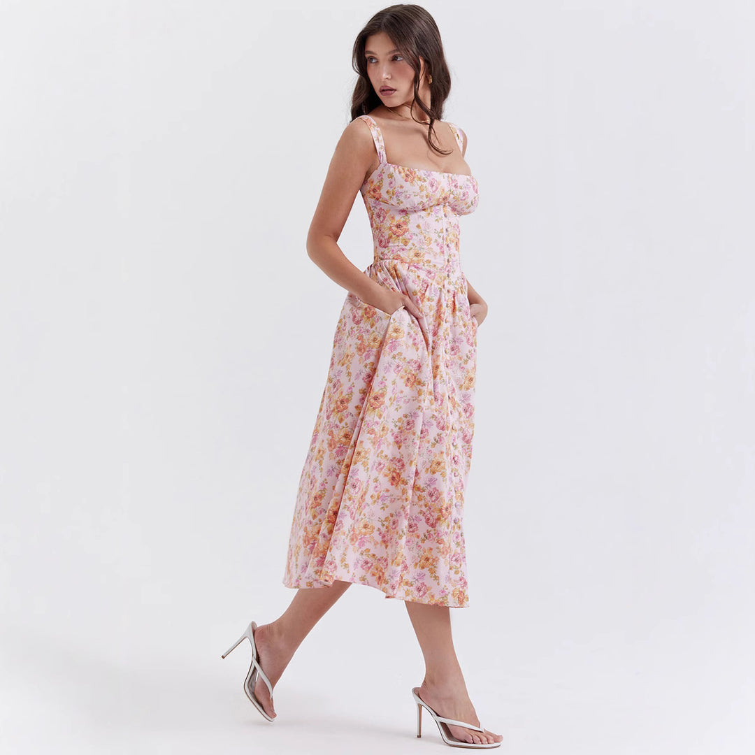 Damen Maxikleid mit floralen Mustern und dezenten Raffungen R&B