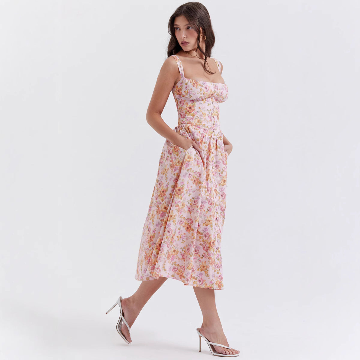 Damen Maxikleid mit floralen Mustern und dezenten Raffungen R&B