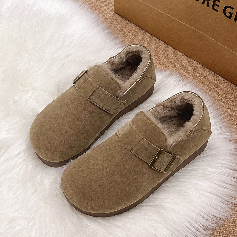 Damen Clogs mit weichem Kunstfellfutter und dekorativem Schnallenverschluss R&B