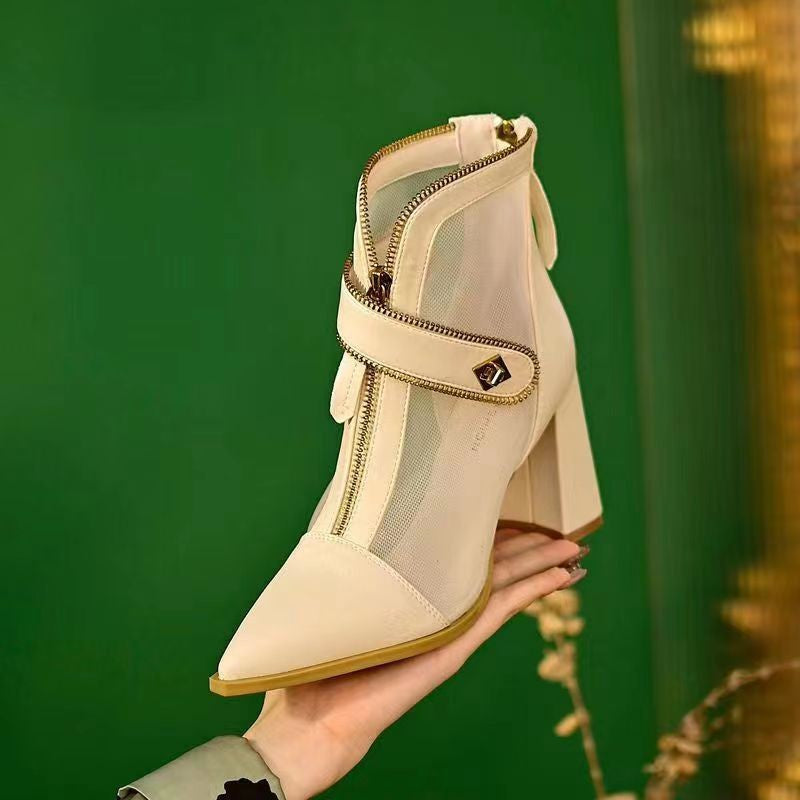Damen modische Ankle Boots mit Reißverschluss und Mesh-Einsätzen