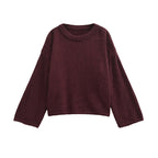 Damen Grobstrickpullover mit lässigem Schnitt und weitem Rundhalsausschnitt R&B