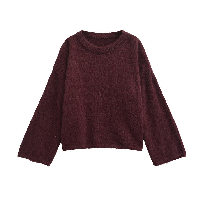 Damen Grobstrickpullover mit lässigem Schnitt und weitem Rundhalsausschnitt R&B