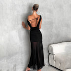 Damen Elegantes schulterfreies Maxikleid mit raffiniertem Rüschendesign R&B