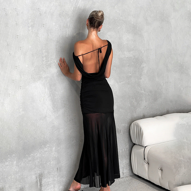 Damen Elegantes schulterfreies Maxikleid mit raffiniertem Rüschendesign R&B
