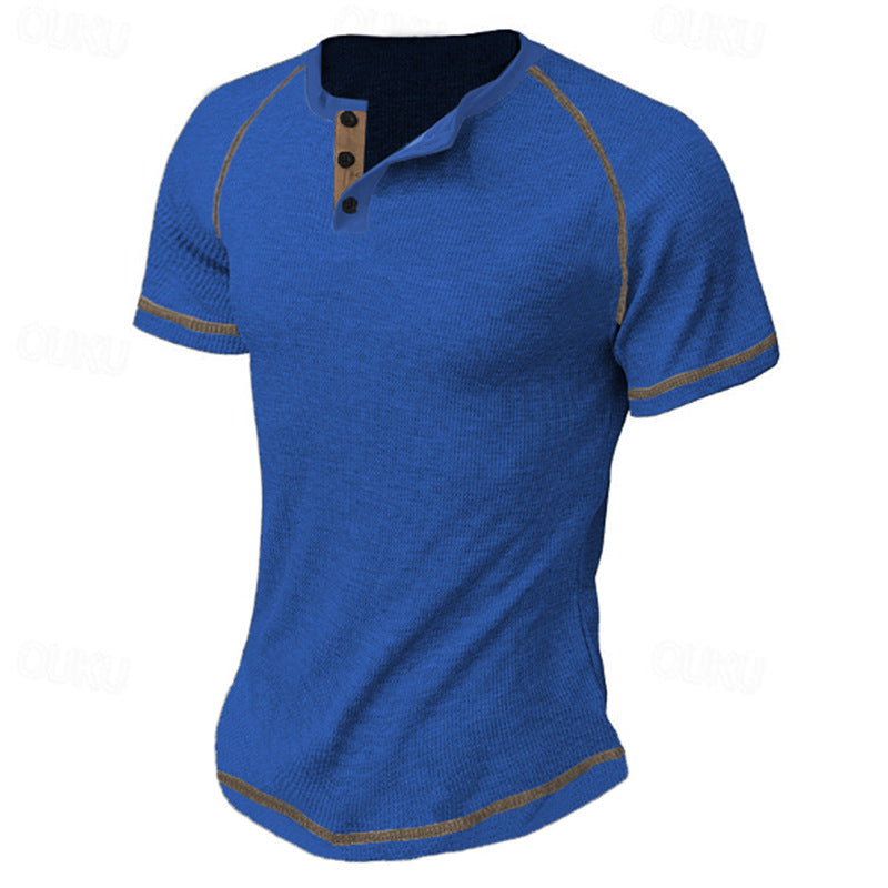 Herren Kurzarm-Henley-T-Shirt mit strukturierter Oberfläche und praktischer Knopfleiste R&B