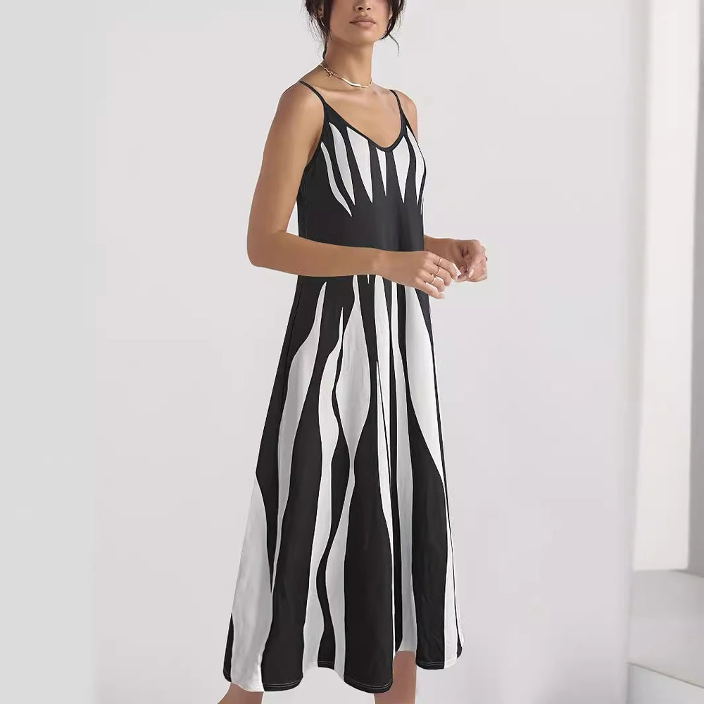 Damen Maxikleid mit modischem Streifendesign R&B