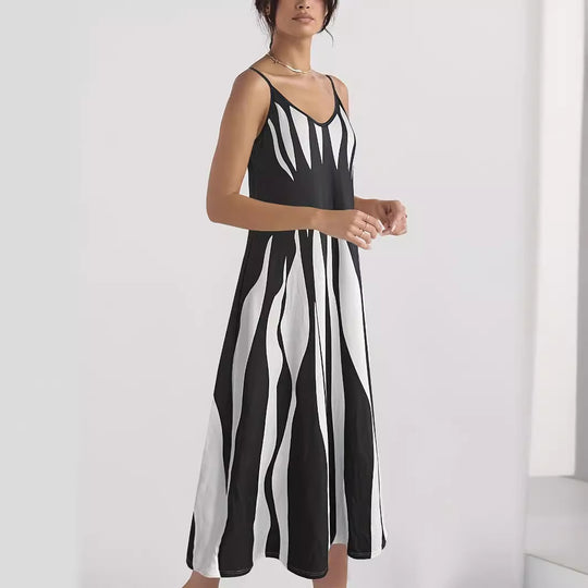 Damen Maxikleid mit modischem Streifendesign R&B