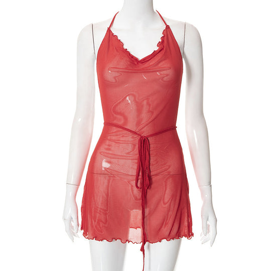 Damen luftiges Chiffonkleid mit femininem Ausschnitt und feinen Rüschen R&B