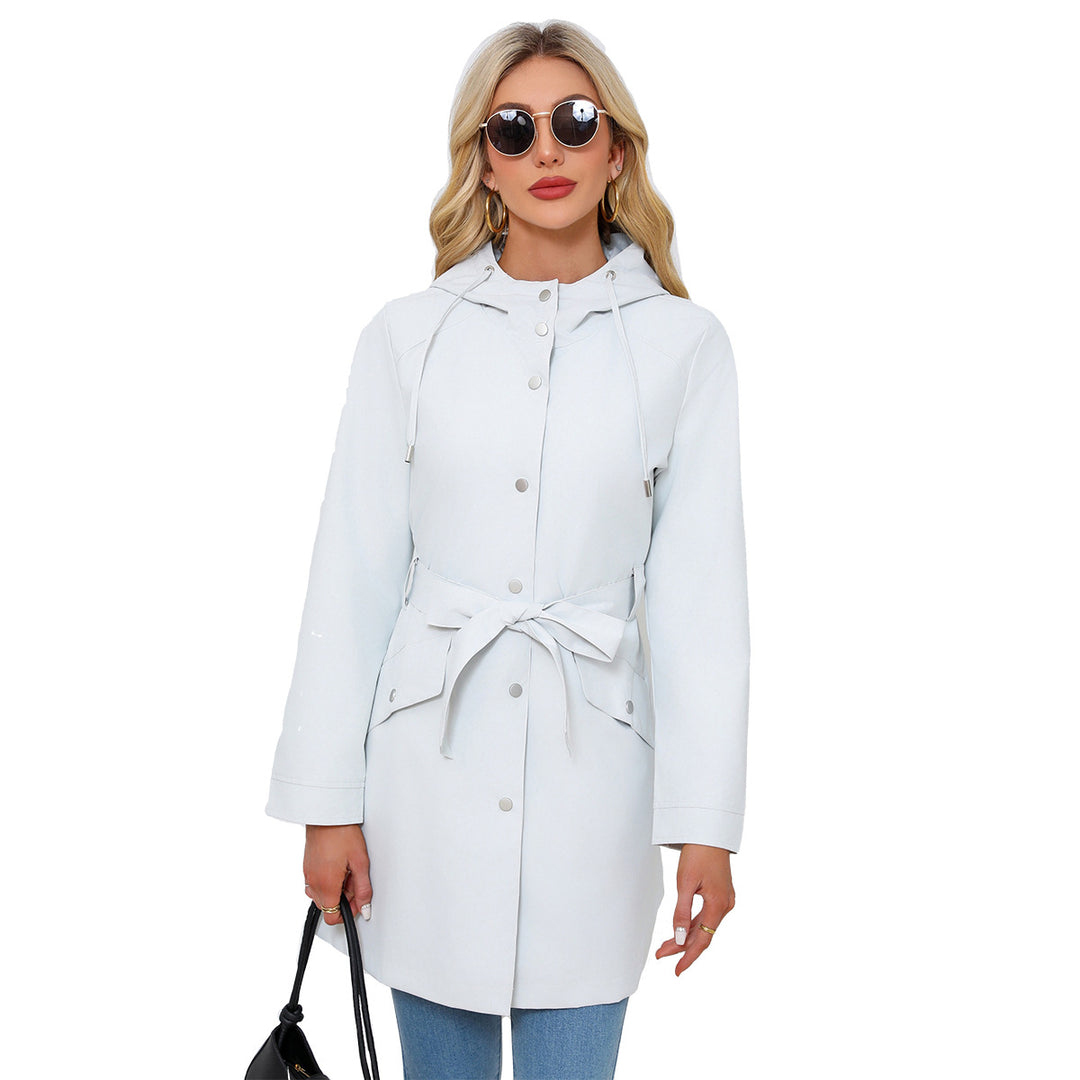 Damen wasserfeste Übergangsjacke mit verstellbarem Kapuzenkragen und Taillengürtel R&B