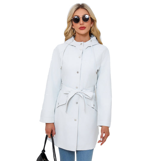Damen wasserfeste Übergangsjacke mit verstellbarem Kapuzenkragen und Taillengürtel R&B
