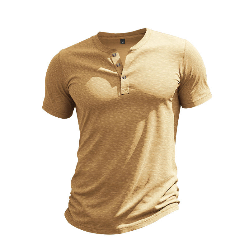 Herren Kurzarm-Henley-T-Shirt aus weicher Baumwolle mit dekorativer Knopfleiste R&B