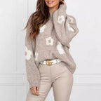 Damen gemütlicher Strickpullover mit floralem Muster R&B