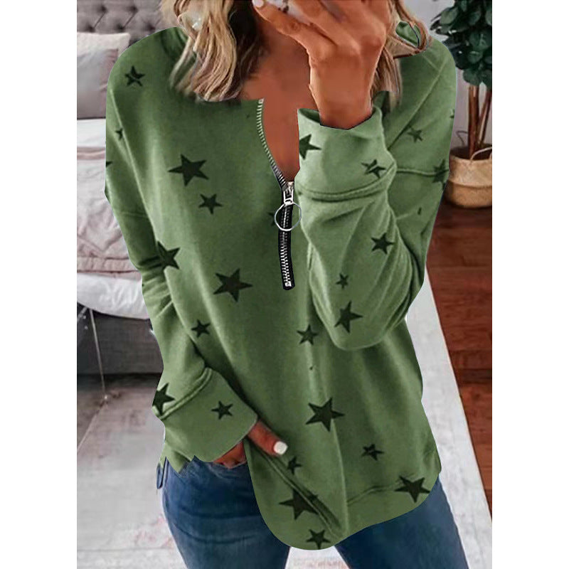 Damen Kapuzensweatshirt mit Reißverschluss und Sternenmuster R&B