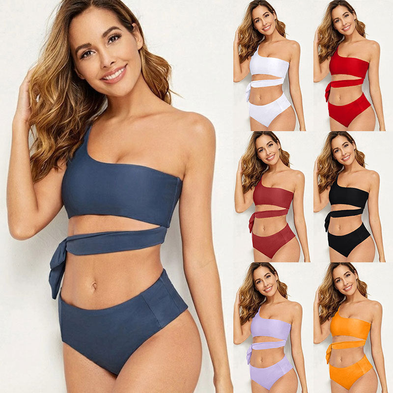 Damen Bikiniset mit asymmetrischem Oberteil und hohem Taillenschnitt