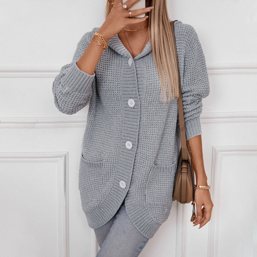 Damen lässiger Strickmantel mit Kapuze R&B