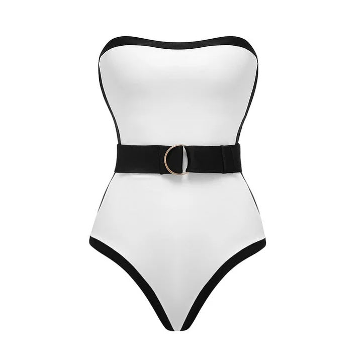 Damen Bandeau-Badeanzug mit modischem Gürtel R&B