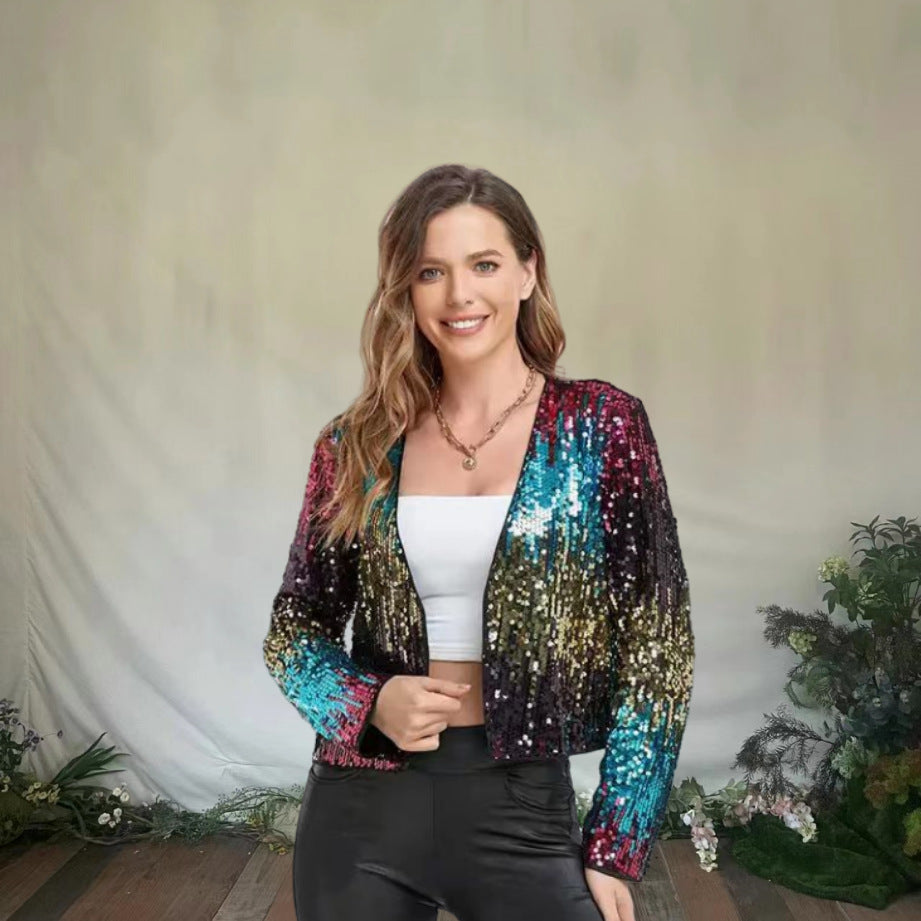 Damen Glitzernde Paillettenjacke mit modischem Schnitt R&B