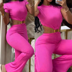 Damen cropped Oberteil mit hochtaillierter Hose im Ripp-Design R&B