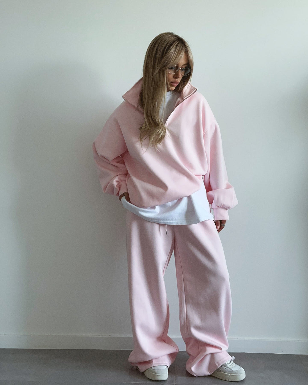 Damen gemütliches Fleece-Loungewear-Set mit Stehkragen und Reißverschluss R&B