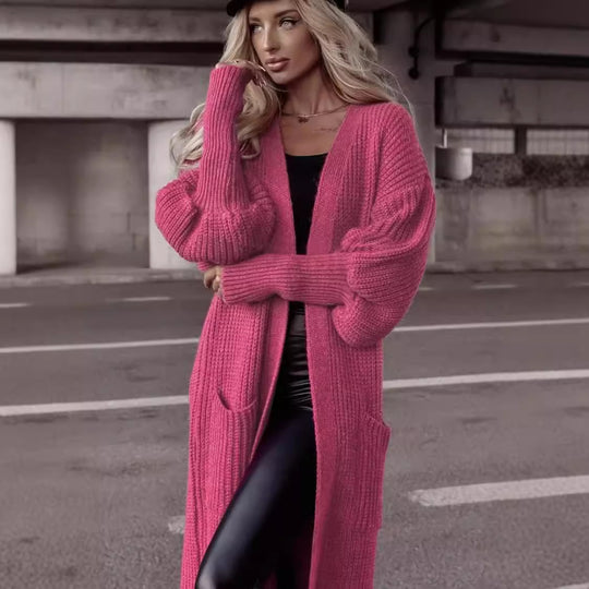 Damen Grobstrick-Cardigan mit tiefen Taschen und lässigem Oversized-Schnitt R&B