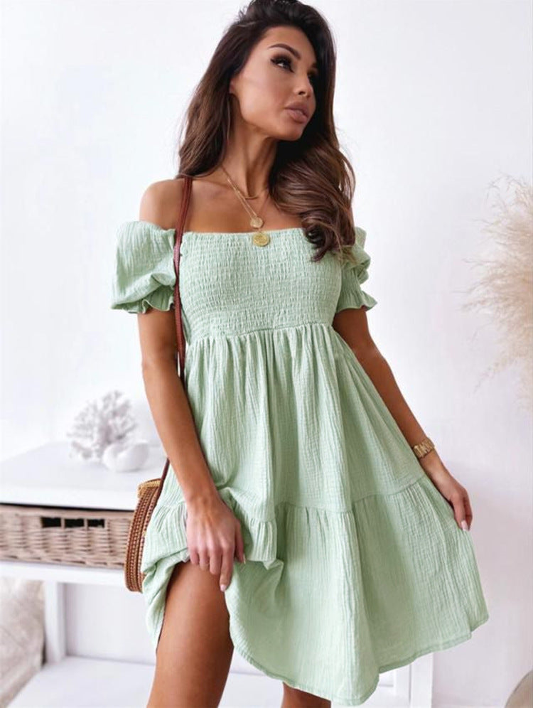 Damen lässiges Sommerkleid mit Puffärmel und Volants R&B