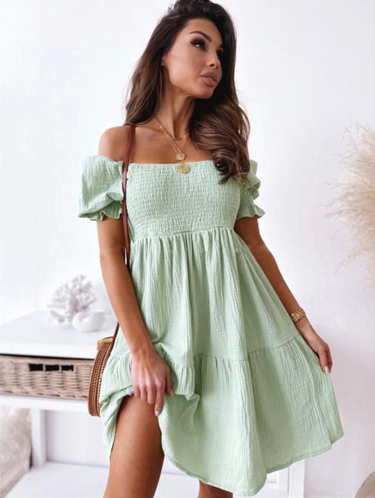 Damen lässiges Sommerkleid mit Puffärmel und Volants R&B