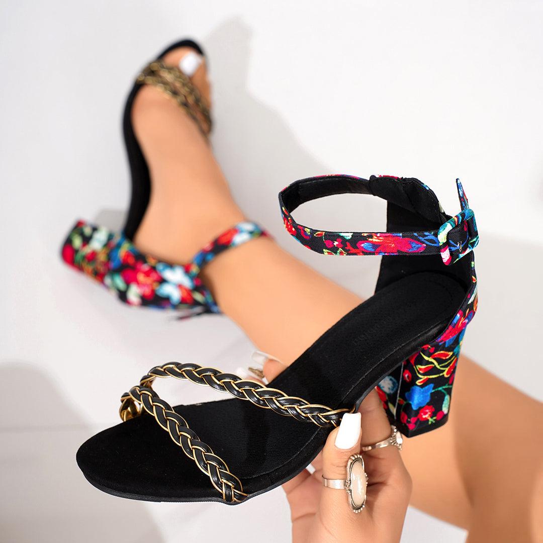 Damen Elegante Sandalen mit geflochtenem Design und modischem Blockabsatz R&B