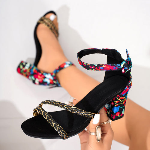 Damen Elegante Sandalen mit geflochtenem Design und modischem Blockabsatz R&B