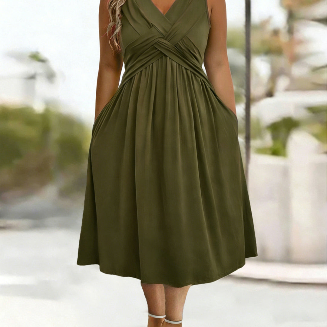 Damen Sommerkleid mit tiefem V-Ausschnitt und Seitentaschen R&B