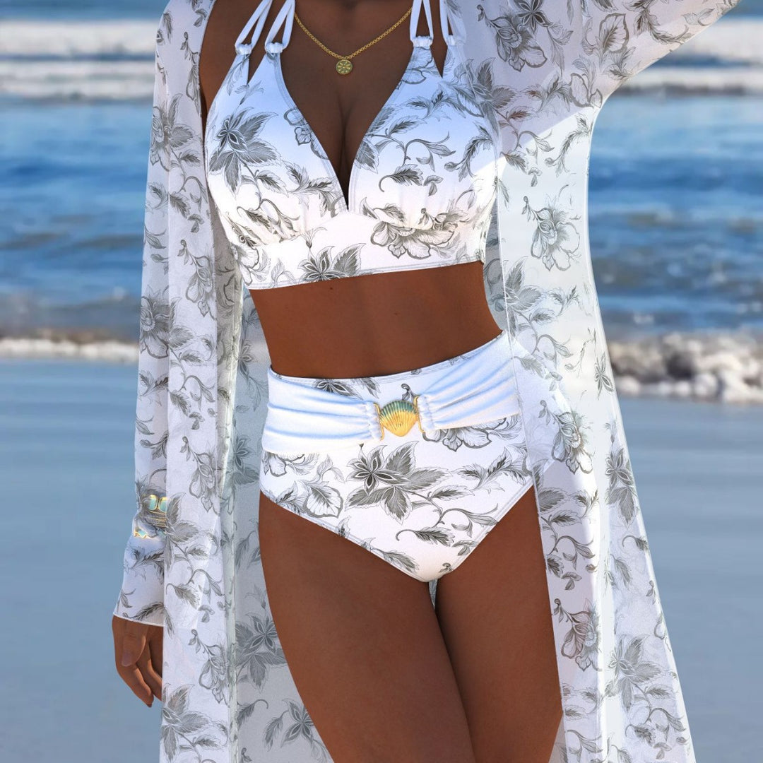 Damen Bikini-Set mit kreativem geometrischen Design und hohem Bund R&B