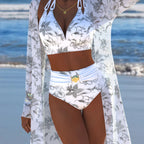 Damen Bikini-Set mit kreativem geometrischen Design und hohem Bund