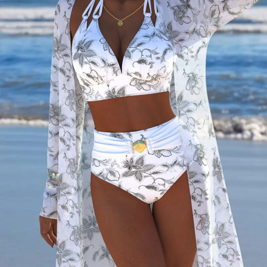 Damen Bikini-Set mit kreativem geometrischen Design und hohem Bund R&B