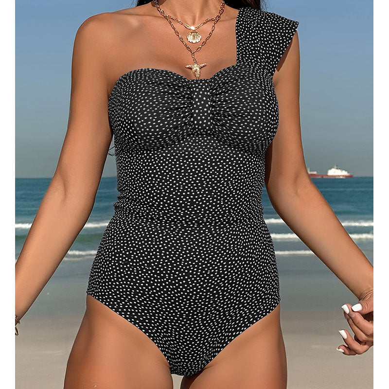 Damen Einteiler Badeanzug mit asymmetrischem Träger und elegantem Rüschendesign R&B