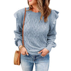 Damen Grobstrickpullover mit Rüschenärmeln und modischem Muster R&B
