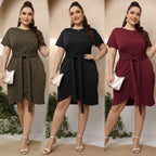 Damen stylisches Wickelkleid mit Taillengürtel R&B