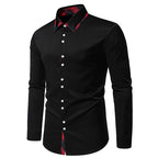 Herren elegantes Langarmhemd mit kreativem Kragen und kontrastierenden Details R&B