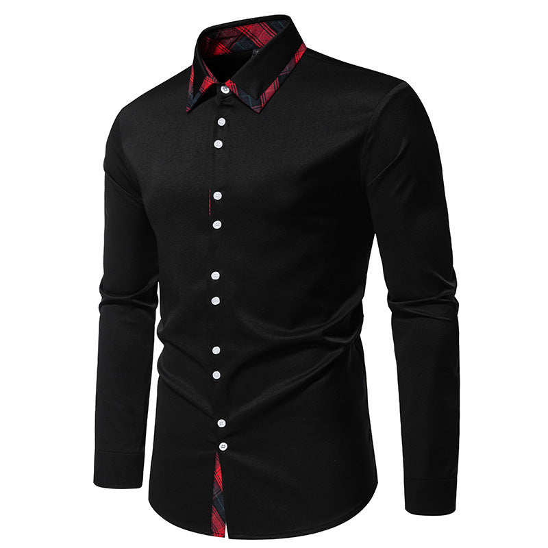 Herren elegantes Langarmhemd mit kreativem Kragen und kontrastierenden Details R&B