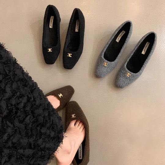 Damen elegante Blockabsatz-Ballerinas aus Wollfilz R&B