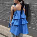 Damen luftiges Schwingkleid mit mehrlagigem Design und verstellbaren Trägern R&B