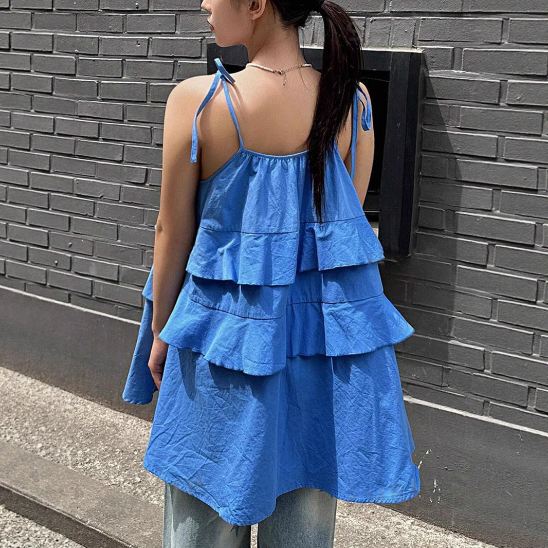Damen luftiges Schwingkleid mit mehrlagigem Design und verstellbaren Trägern R&B