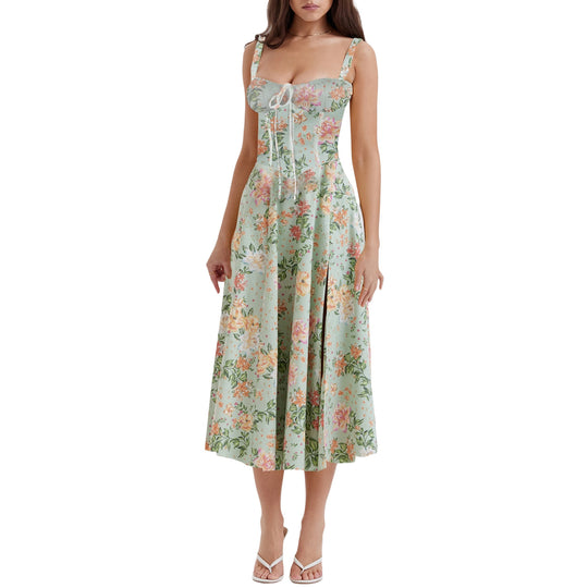 Damen Maxikleid mit schulterfreier Silhouette und romantischem Blumenmuster R&B