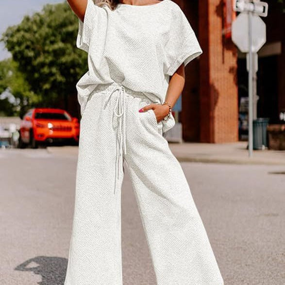 Damen lässiges Jumpsuit-Set aus weichem Material mit elastischem Bund und weit geschnittenen Beinen R&B