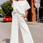 Damen lässiges Jumpsuit-Set aus weichem Material mit elastischem Bund und weit geschnittenen Beinen