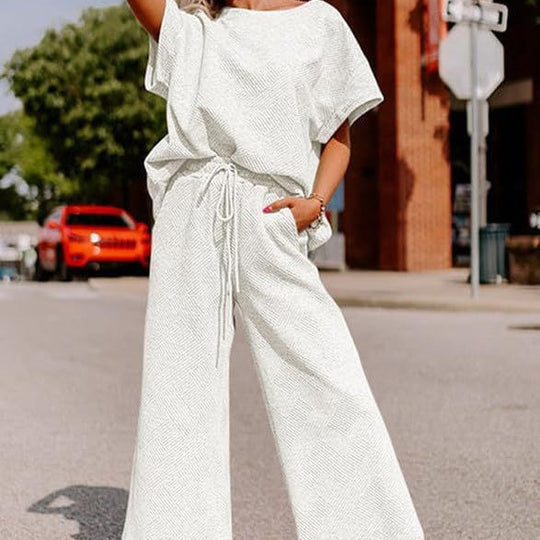 Damen lässiges Jumpsuit-Set aus weichem Material mit elastischem Bund und weit geschnittenen Beinen R&B