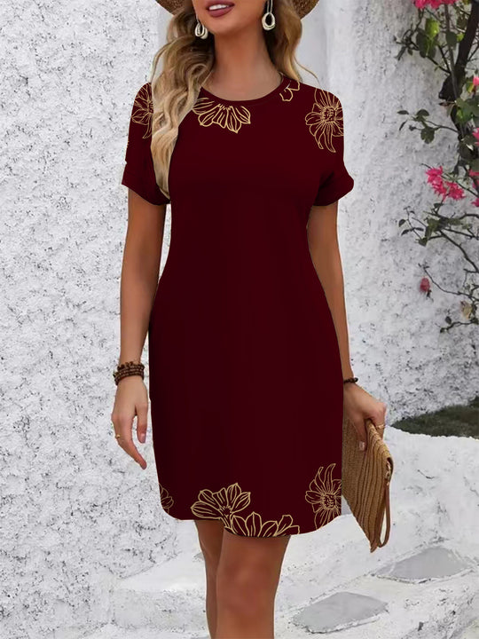Damen Kurzarm Kleid mit floralem Linienmuster R&B