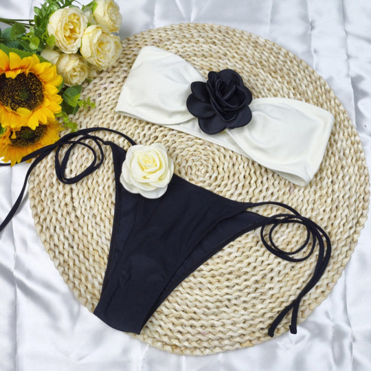 Damen Bikini mit floralem Detail und elastischen Trägern R&B