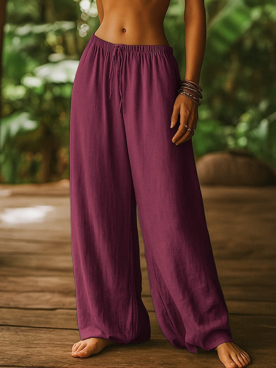 Damen Weit geschnittene Sommer-Hose mit elastischem Bund und Kordelzug R&B